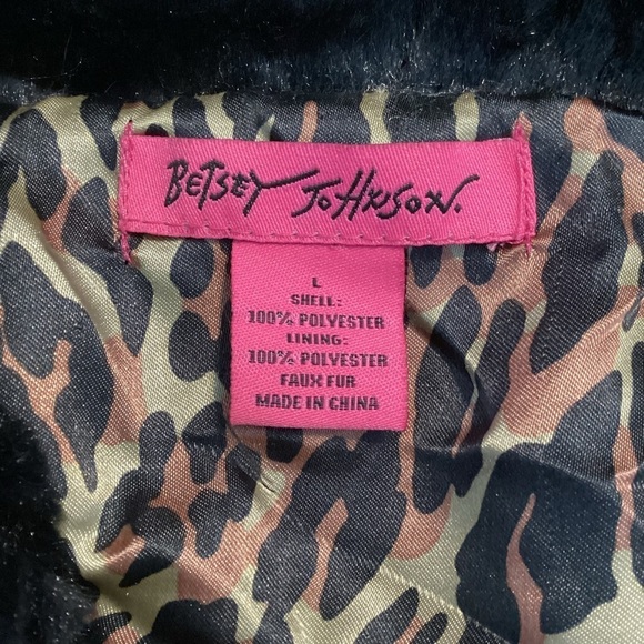 Betsey Johnson Faux Fur Gold Sequin Vest Size L Black - Picture 6 of 6